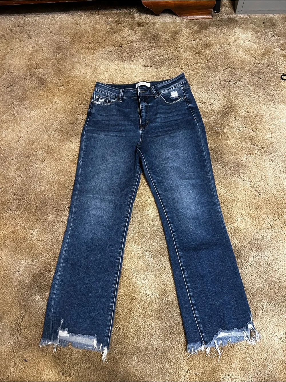 Dark Blue Frayed Hem Women's Jeans